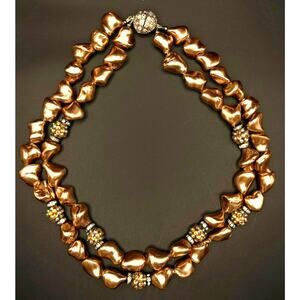 Champagne Crystal Bead and Faux Pearl Necklace